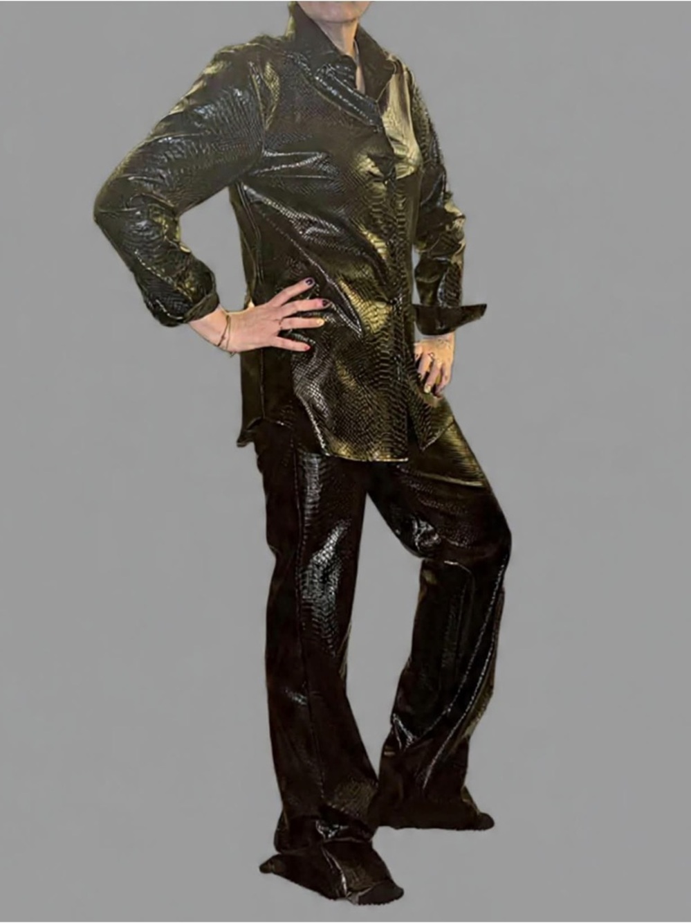 No. 21 Black Textured Faux-Leather Pants & Jacket Set